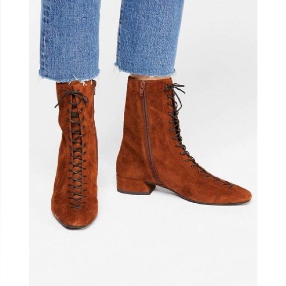 VAGABOND JOYCE SUEDE LEATHER LACE UP BOHO BOOTS DARK CARMEL EUR SZ